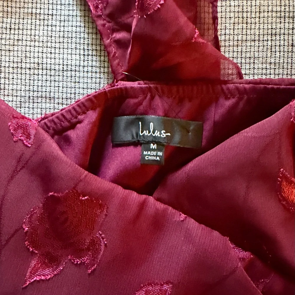 Lulu's Wine Ruffle High-Low Slip Dress - Picture 3 of 4